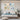 Serene hand painted ice blue and warm cream abstract canvas painting set mounted over a light wood bed frame in a tranquil bedroom interior.