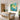 Bright abstract botanical and sea acrylic painting displayed in Scandinavian dining room, creating a serene atmosphere for family meals.