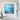 Square coastal seascape canvas artwork hanging above a dining table in an open-concept interior.